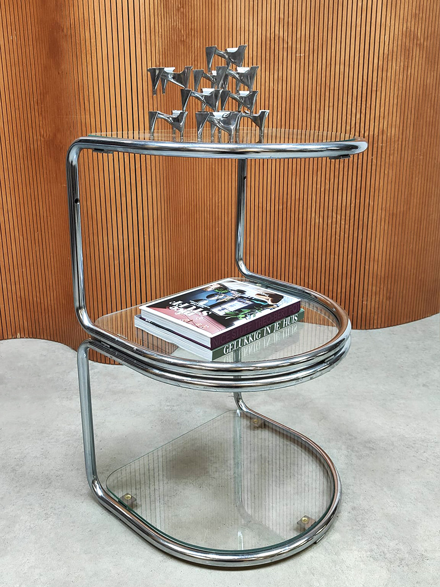 Vintage chrome side table wall shelve 'Mad Men style'
