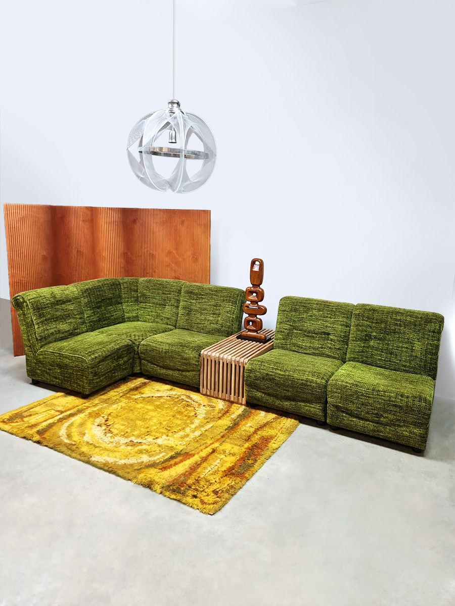 Midcentury interior design modular sofa seating elements modulaire bank 'Forest green'