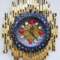 Midcentury Brutalist clock wall sculpture Franco Bastianelli studio Laurane