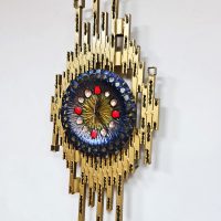 Midcentury Brutalist clock wall sculpture Franco Bastianelli studio Laurane