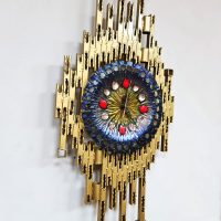 Midcentury Brutalist clock wall sculpture wand klok Franco Bastianelli studio Laurane