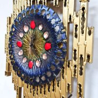 Midcentury Brutalist clock wall sculpture wand klok Franco Bastianelli studio Laurane