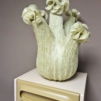 Unique silk flower table lamp sculptural light Serfaty style