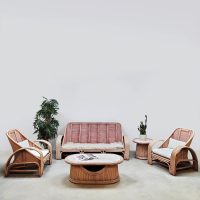 Vintage pink rattan bamboo lounge set ‘Boho-style’