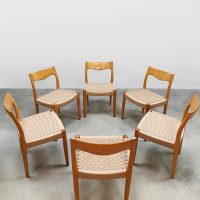 Danish vintage oak papercord dining chairs Deense eiken eetkamerstoelen Hansen ‘Wabi-sabi’