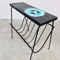 Midcentury design Belarti magazine rack tile side table bijzettafel met krantenbak lectuurbak