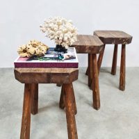 Rustic French wooden hand carved stools houten krukken 'Brutalist'