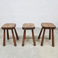 Rustic French wooden hand carved stools 'Brutalist'