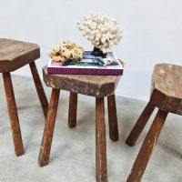 Rustic French wooden hand carved stools 'Brutalist'