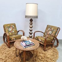 French vintage rattan bamboo chairs coffee table lounge set