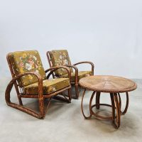 Midcentury interior design rattan bamboo chairs coffee table rotan bamboe stoelen lounge set