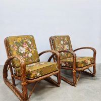 French vintage rattan bamboo chairs coffee table lounge set