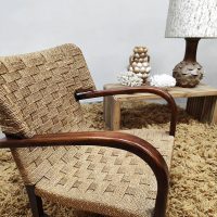 Vintage rope wicker chair touwstoel 'Wingback chair'