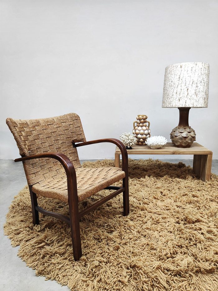 Vintage rope wicker chair touwstoel 'Wingback chair'