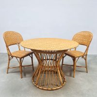 Vintage round rattan bamboo dining set 'bohemian'