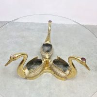 Vintage Hollywood Regency brass Swan coffee table side table salontafel Zwanen trio