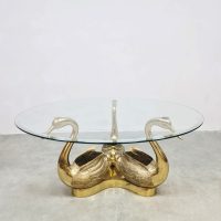 Midcentury interior design Hollywood Regency brass Swan coffee table side table salontafel Zwanen trio