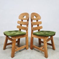 Vintage Spanish oak fishbone chairs Spaanse eiken visgraat stoelen 1970 ''Brutalist''