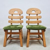 Midcentury design Spanish oak fishbone chairs Spaanse eiken visgraat stoelen 1970 ''Brutalist''