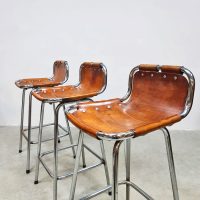 Vintage interior design leather & chrome barstools krukken 'Les Arcs' 1960's