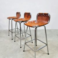 Midcentury design leather & chrome barstools krukken 'Les Arcs' 1960's