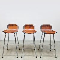 Midcentury design leather & chrome barstools 'Les Arcs' 1960's