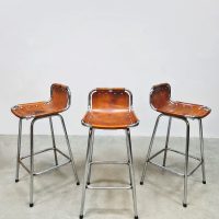 Vintage interior design leather & chrome barstools krukken 'Les Arcs' 1960's