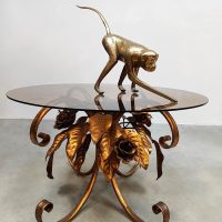 Vintage interior gold gilded coffee table salontafel 'Bouquet of roses'