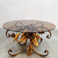 Midcentury gold gilded coffee table salontafel 'Bouquet of roses'