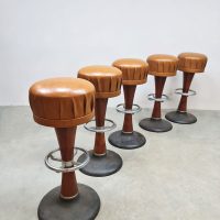 Vintage French café barstools barkrukken Art deco style 'cognac leather'