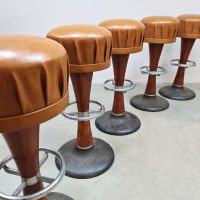 Vintage French café barstools barkrukken Art deco style 'cognac leather'