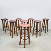 Vintage wooden leather barstools barstool Brutalist