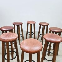 Vintage wooden leather barstools barstool barkrukken Brutalist