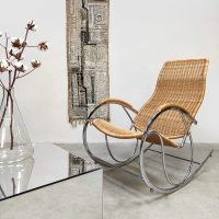 Vintage chrome and wicker rocking chair schommelstoel 1970s