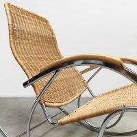 Midcentury interior design chrome and wicker rocking chair rotan & chromen schommelstoel 1970s