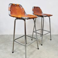 Midcentury interior design leather & chrome barstools krukken 'Les Arcs' 1960's