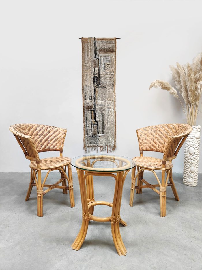 Vintage rattan lounge set rotan stoelen bijzettafel 'Boho vibes'