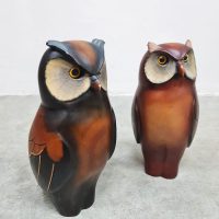 Hand painted wooden Owls houten uilen limited edition 'Feathers Gallery'