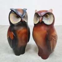 Hand painted wooden Owls houten uilen limited edition 'Feathers Gallery'