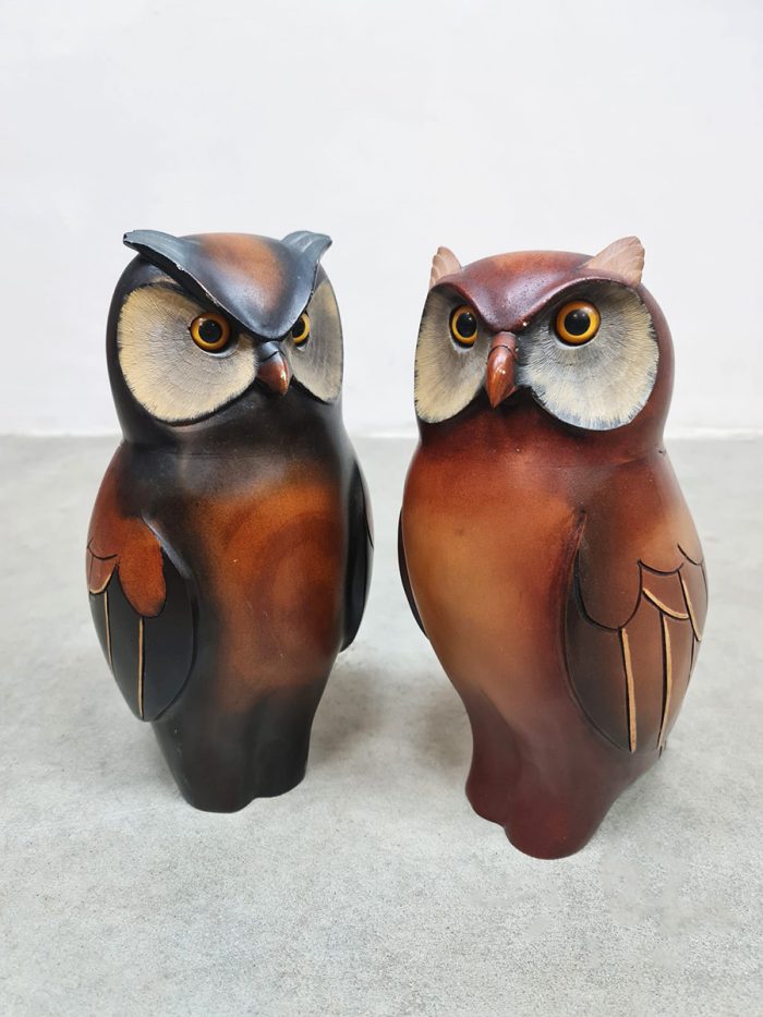 Hand painted wooden Owls houten uilen limited edition 'Feathers Gallery'