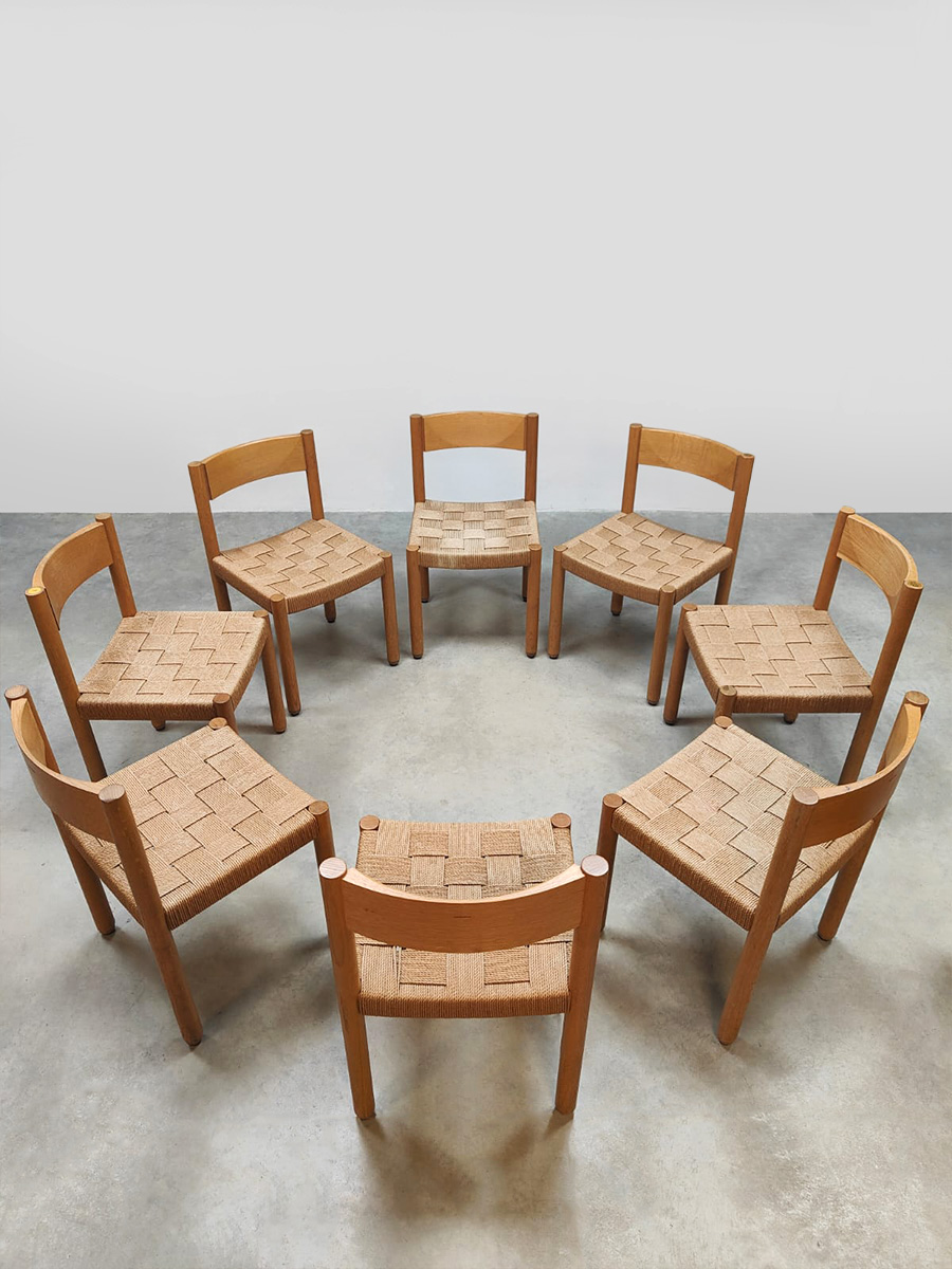 Vintage oak woven rope chairs Robert & Trix Haussmann