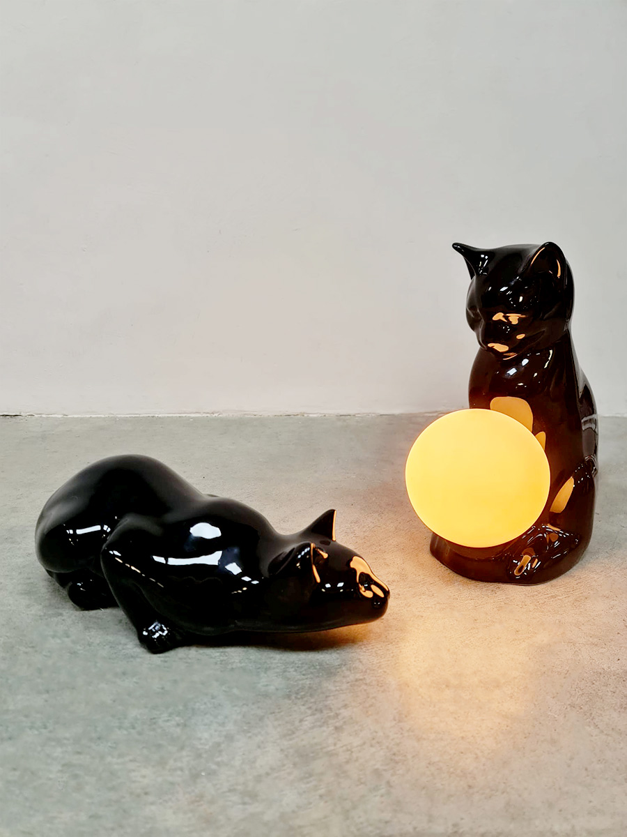 Vintage porcelain cats bulb lamp porceleinen katten lamp