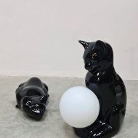 Midcentury interior porcelain cats bulb lamp porceleinen katten lamp