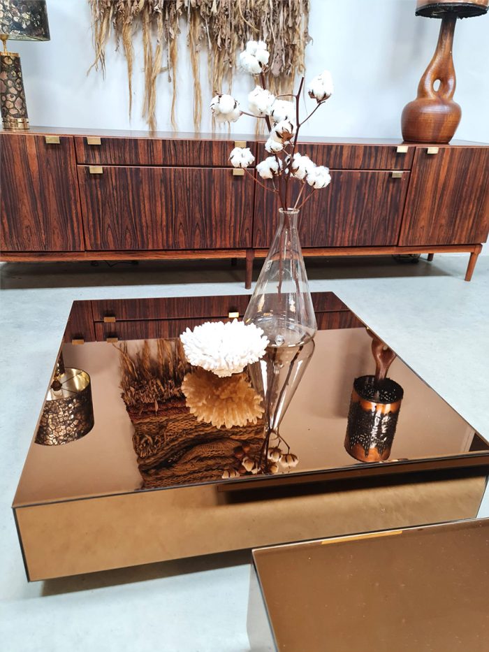 mirror block coffee table glazen spiegel salontafel 'Smoked brown' HK living vintage style