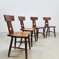 Vintage brutalist T-back dining chairs stoelen Pierre Chapo style