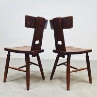 Vintage T-back dining chairs houten eetkamerstoelen ''Brutalist''