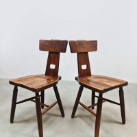 Vintage brutalist T-back dining chairs stoelen Pierre Chapo style