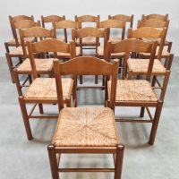 Rustic chalet rush dining chairs vintage houten eetkamerstoelen 'Wabi Sabi'