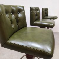 Vintage French café swivel barstools 'Green leather'