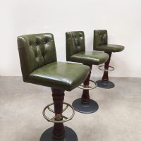 Vintage French café swivel barstools 'Green leather'